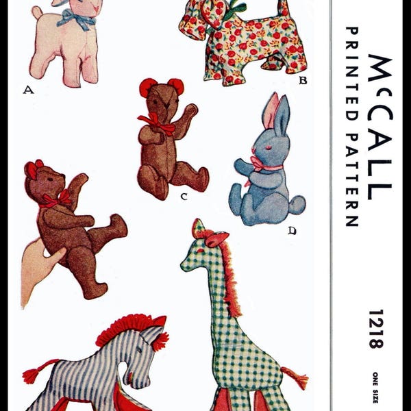 LeDGER McCALL 1218 Pattern 6 Cute Stuffed Toys  Lamb Giraffe Dog Bunny Teddy Bear Zebra 4.5"-9"