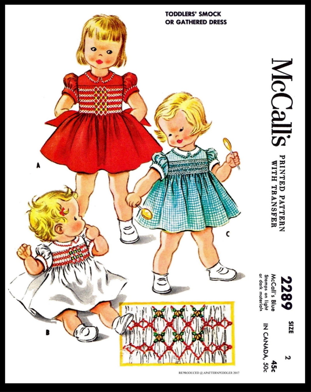 Size 2 Mccall's 2289 Pattern Dress Frock Child Girls Smocked or ...