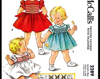 Sizes ~1 & 2~ McCall's 2289 Pattern Dress Frock Child Girls Smocked or Gathered Toddler