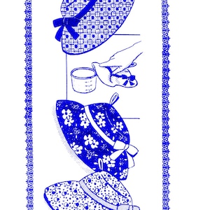 May include: Blue and white patterned potholders in the shape of hats. The design is called "Design 7000" and the text "POTHOLDERS" is at the bottom of the image.
