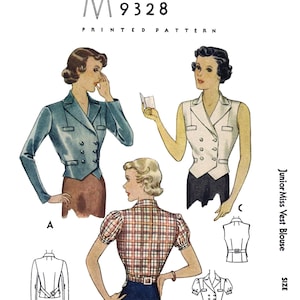 Patrón de costura para chaleco cruzado M 9328, blusa de 86 cm de busto, estilo años 40 (PDF)