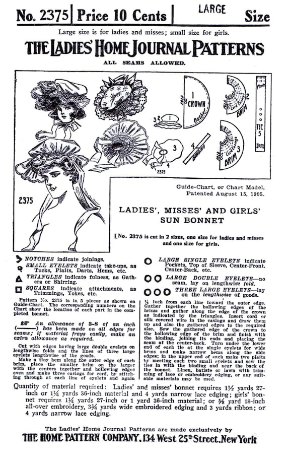 HATS Bonnets Pattern Large Ladies Home Journal 2375 Un-Printed