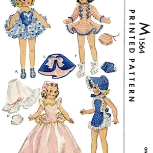 LETTER M 1564 Pattern Doll w/Clothing Dress Slip Ballerina Ice Skater Sunsuit Bonnet Approx. 14" Tall Pdf