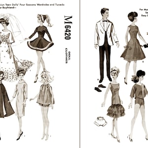 Patrón de costura y tejido para muñecas LETRA M 6420 Vestido de esmoquin para niña y niño de 11 1/2" a 12" en formato PDF