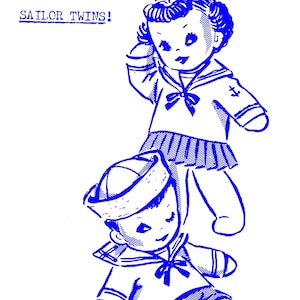 Patrón de calcetines con letras para MUÑECAS MARINERO Gemelos Hermano Hermana 2-659-T Diseño Pedido por correo NIÑO y NIÑA con ropa