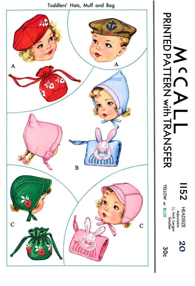 BABY Toddler Hat Muff & Bag Pattern M 1152 PDF 20" Head image 9