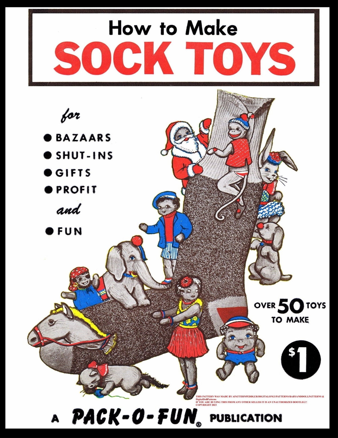 Sock Monkey and Sock TOYS Pattern Pack-o-fun Finger & Arm Puppets Sock ...