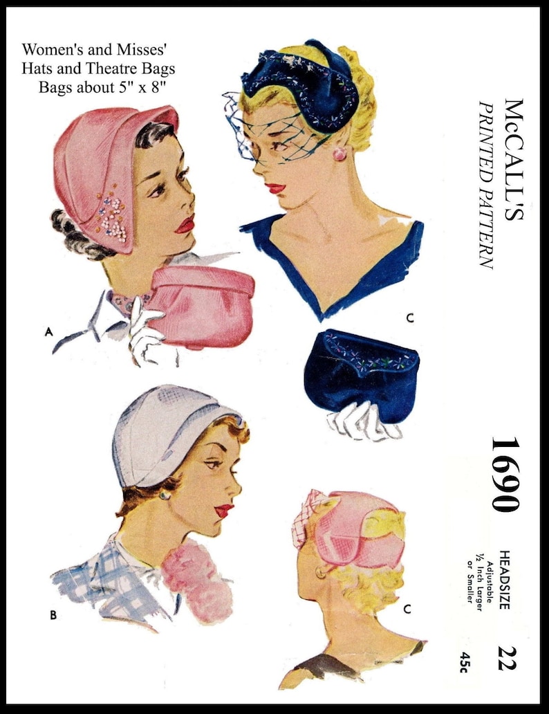 1690 Vintage McCALL/'s HAT /& Bag Fabric Sewing Pattern Millinery Chemo Cancer Headcover Alopecia Pdf Copy PDF Digital Download Delivery ONLY