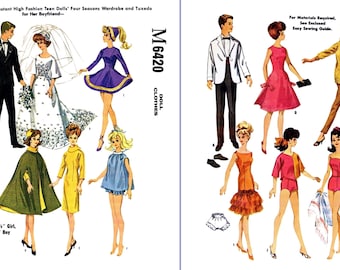 LETTER M 6420 Doll Sewing Pattern & Knitting Clothing Dress 11 1/2"-12" Girl and BOY Tuxedo Pdf