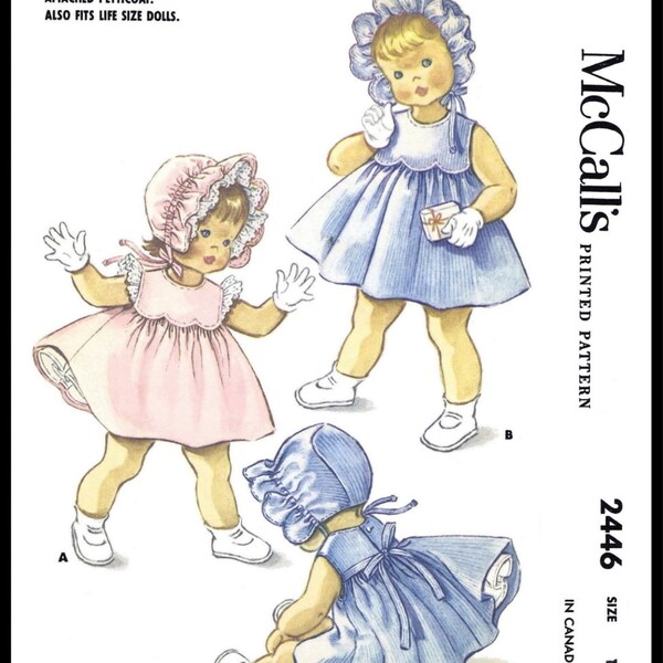 Größe 1 ~ McCall's # 2446 Helen Lee Schnittmuster Mädchen Kleid Petticoat & Bonnet Kleinkind Puppe
