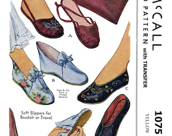 LARGE #1075 McCall Slippers    Pattern  Shoes Travel Case Costume Pdf Digital