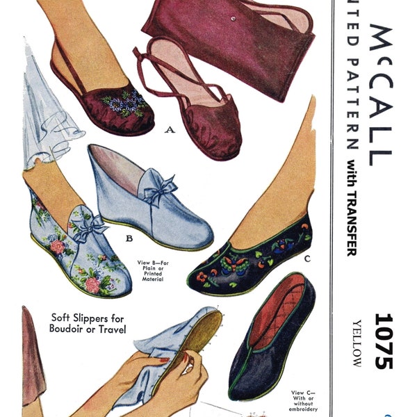 LARGE #1075 McCall Slippers    Pattern  Shoes Travel Case Costume Pdf Digital