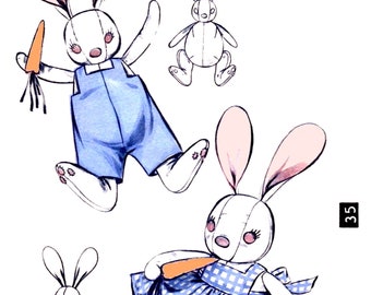 Ledger   Advance # 6917  Stuffed Animal Boy & Girl Bunny Bunnies 16" Baby Craft Toy   Pattern COPY