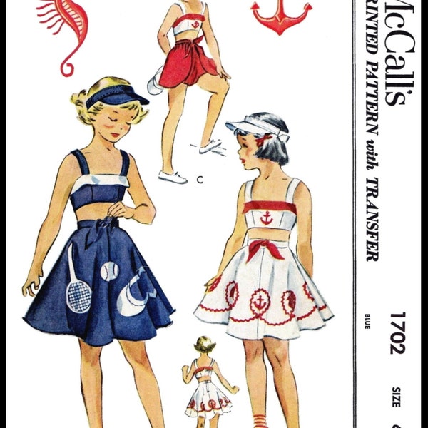sz ~10~ 1702 McCall's Pattern TENNIS Style w/ VISOR & PaNTIES 4pc Sun or Play Dress 40's