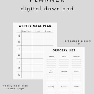 Digital Weekly Meal Plan; Meal Planner; Grocery List; Grocery Planner; Digital Download; Planner; Meal and Grocery Planner
