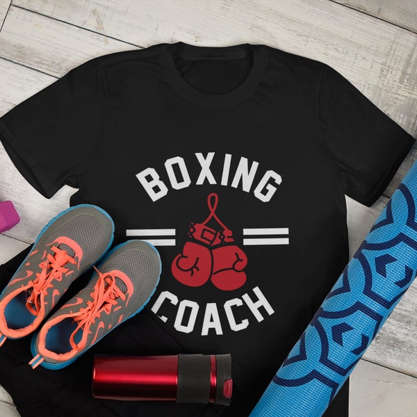 bokscoach, t-shirt sport sportschool box boxer trainer persoonlijke coach bokshandschoenen vechten punch zwaar gewicht riem laarzen ring training fitness 1075