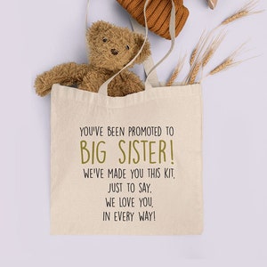Big sister or brother survival kit, tote bag, promoted to big sister baby announcement baby shower family newborn sibling keepsake gift  278