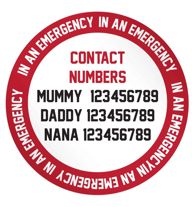 Emergency contact badges or stickers free personalisation add Etsy