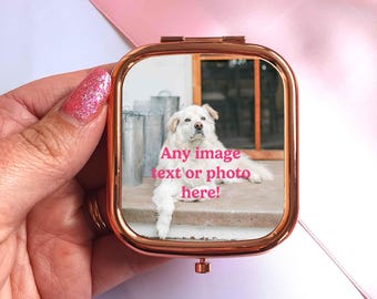 Espejo de bolsillo personalizado en oro rosa: regalo de recuerdo con foto personalizada, la solución ideal para cualquier ocasión.