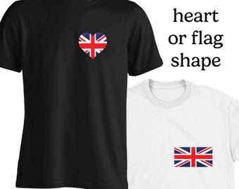 Camiseta con bolsillo Union Jack: Bandera británica, bandera patriótica realista del Día de San Jorge con forma de corazón 7415