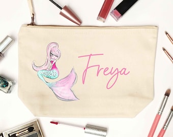 Bolsa de maquillaje, bolso de mano o bolsa de gimnasio de sirena personalizada. Artículos de tocador, lindo regalo para cumpleaños, accesorios personalizados para niña, cola de sirena de fantasía 7420