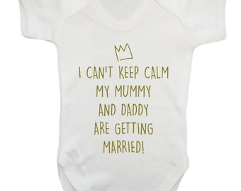 my mummy and daddy are getting married, baby vest / bodysuit wedding announcement engagement bride groom rings church hipster funny 2450