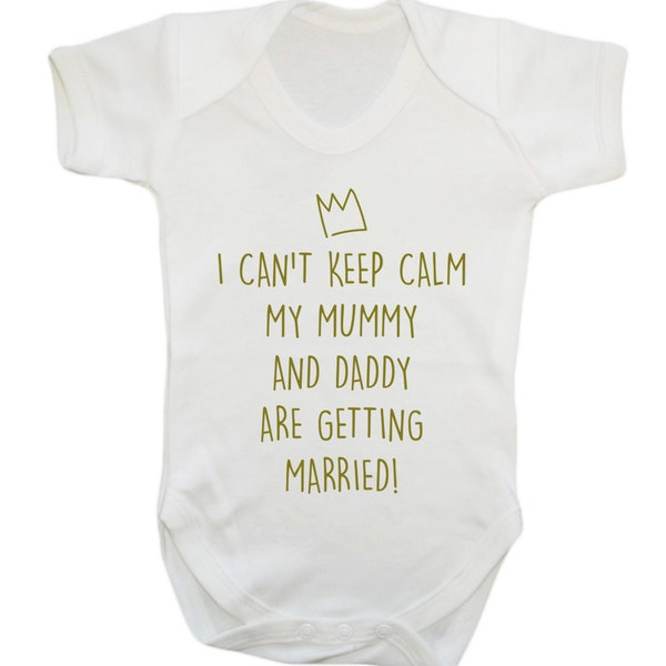 my mummy and daddy are getting married, baby vest / bodysuit wedding announcement engagement bride groom rings church hipster funny 2450