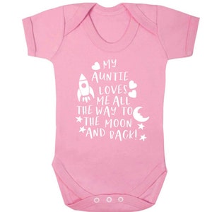 my auntie loves me all the way to the moon, baby vest / bodysuit family auntie uncle love heart birthday baby shower newborn hipster 5025