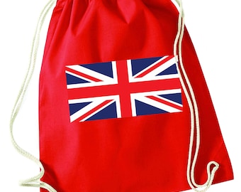 Bolsa de gimnasio con cordón Union Jack: bolsa de algodón con la bandera británica, Día de San Jorge, forma de la bandera realista de Gran Bretaña 6434