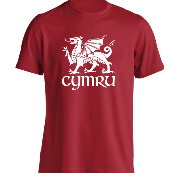 Cymru, t-shirt Wales Welsh red dragon rugby football nationality flag patriotic 1483