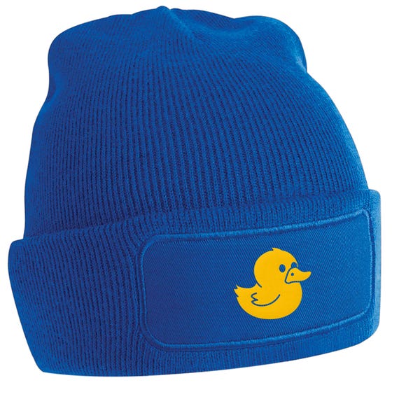 Yellow Duck Beanie Knit Hat Unisex Acrylic Slouchy Gift for Duck Lovers Yellow Duck Embroidered Cuffed Beanie | Cute Gift | Fun Duck  main image 3