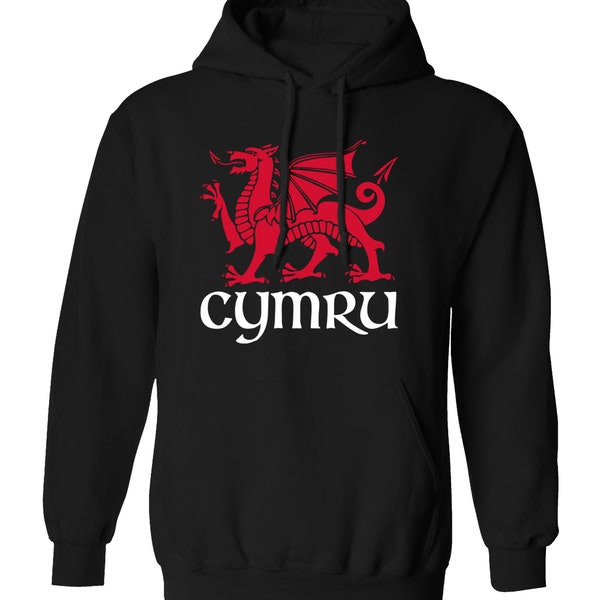 Cymru. hoodie / sweatshirt Wales Welsh red dragon rugby football nationality flag patriotic welcome greeting 1483