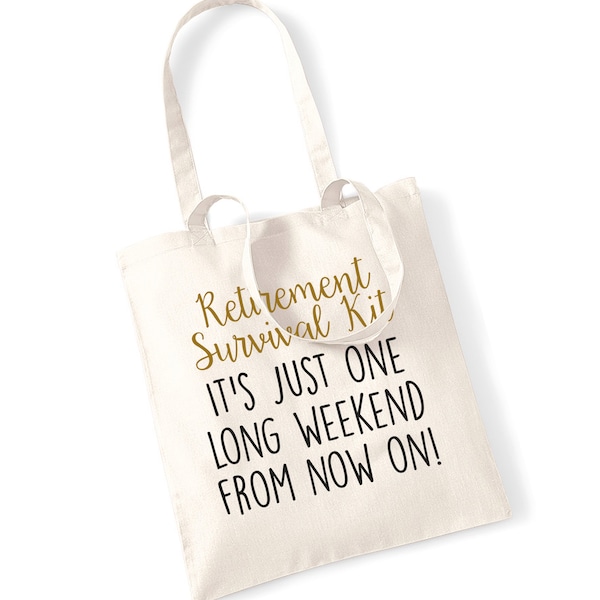 Retirement survival kit! Tote bag leaving present gift work pension job funny joke  new job hipster quote slogan goodbye 1030