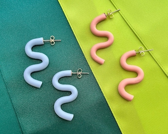 Squiggle Earrings, Polymer Clay, Wavy Earrings