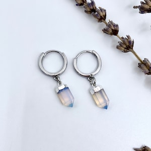 Opalite pendant silver hoop earrings