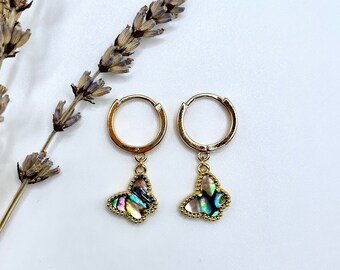 Butterfly pendant gold small hoop earrings