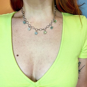 Green blue fluorite charm silver necklace