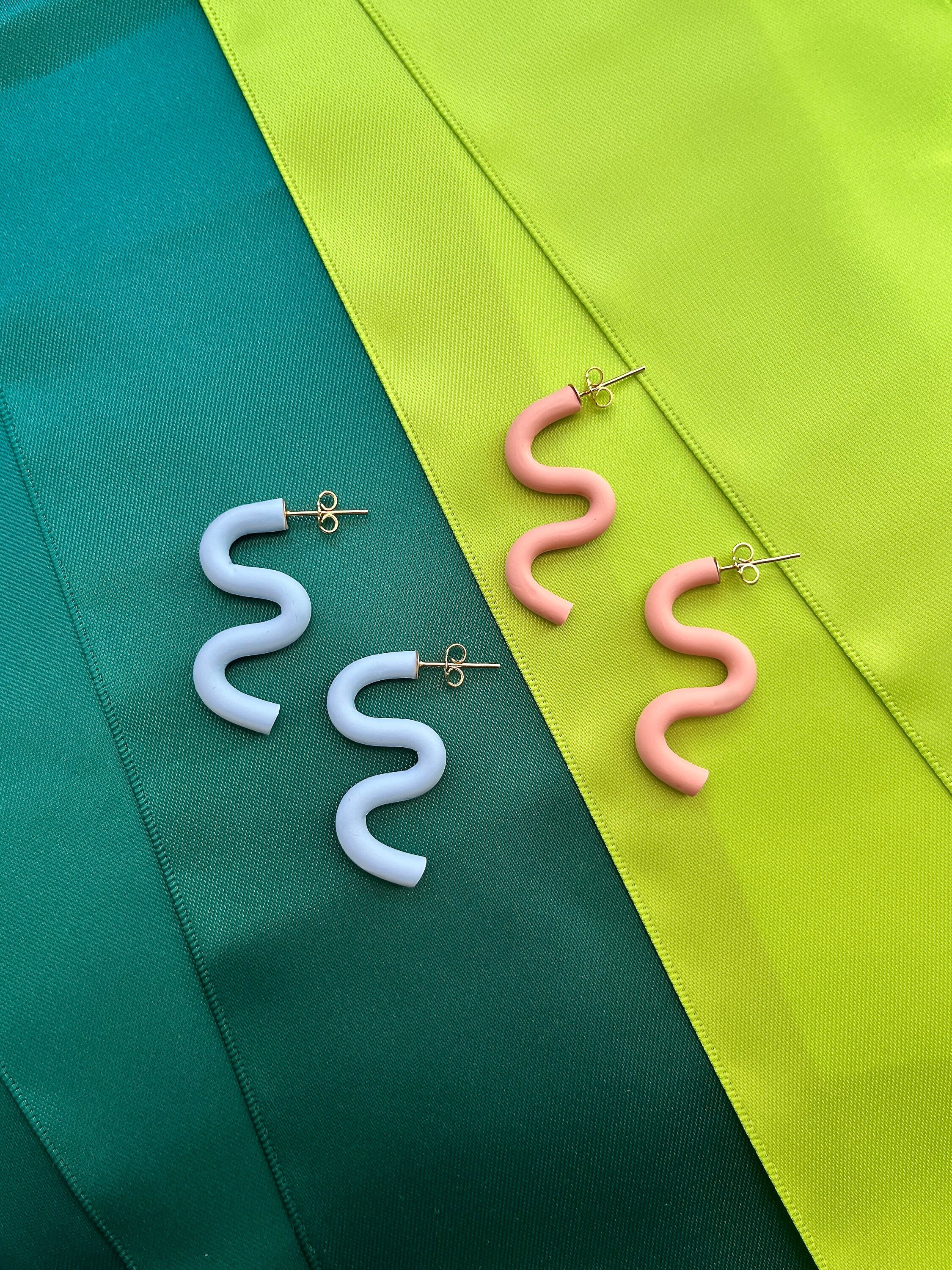 Squiggle Earrings, Polymer Clay, Wavy Earrings