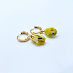 Yellow glass bead small hoop earrings