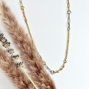 Two tone, mixed metal chain necklace in gold and silver