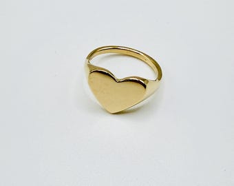Heart Signet Ring in 14k Yellow Gold or Sterling Silver