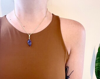 Amethyst necklace with gold plated rolo chain
