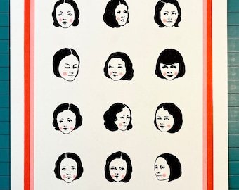 12 Heads Risograph Print
