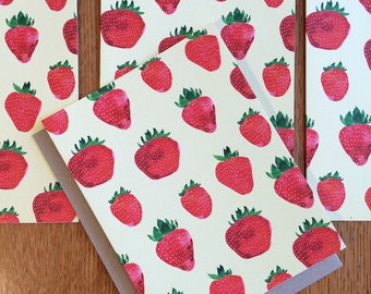 Strawberry Card | blank card | food art | foodie | strawberry | farmers market | watercolor | greeting card | gardener | garden | fresh