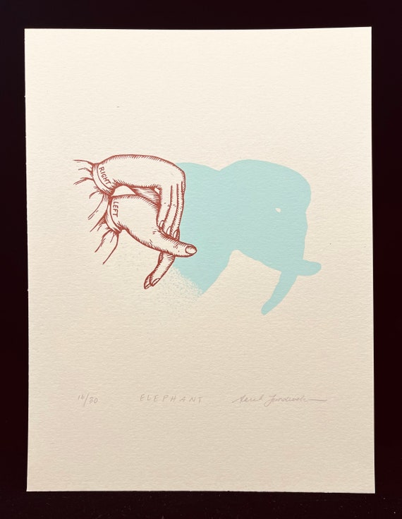 Elephant Shadow Puppet Art Print: Two-Color Screen Print