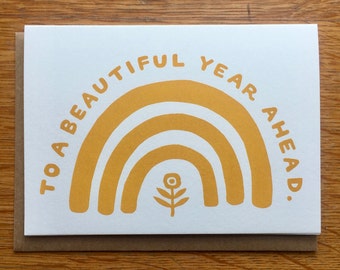 Year Ahead Card | greeting card | blank card | rainbow | Flower | Birthday| New Year | screen print| hand pulled print