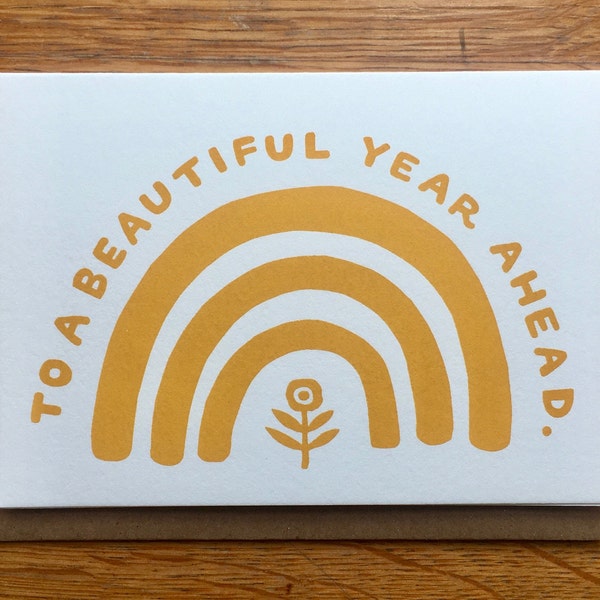 Year Ahead Card | greeting card | blank card | rainbow | Flower | Birthday| New Year | screen print| hand pulled print