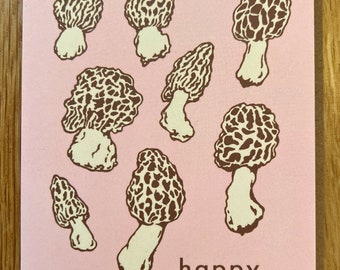 Mushroom Birthday Card | morels | greeting card | illustration | birthday card | nature lover card |