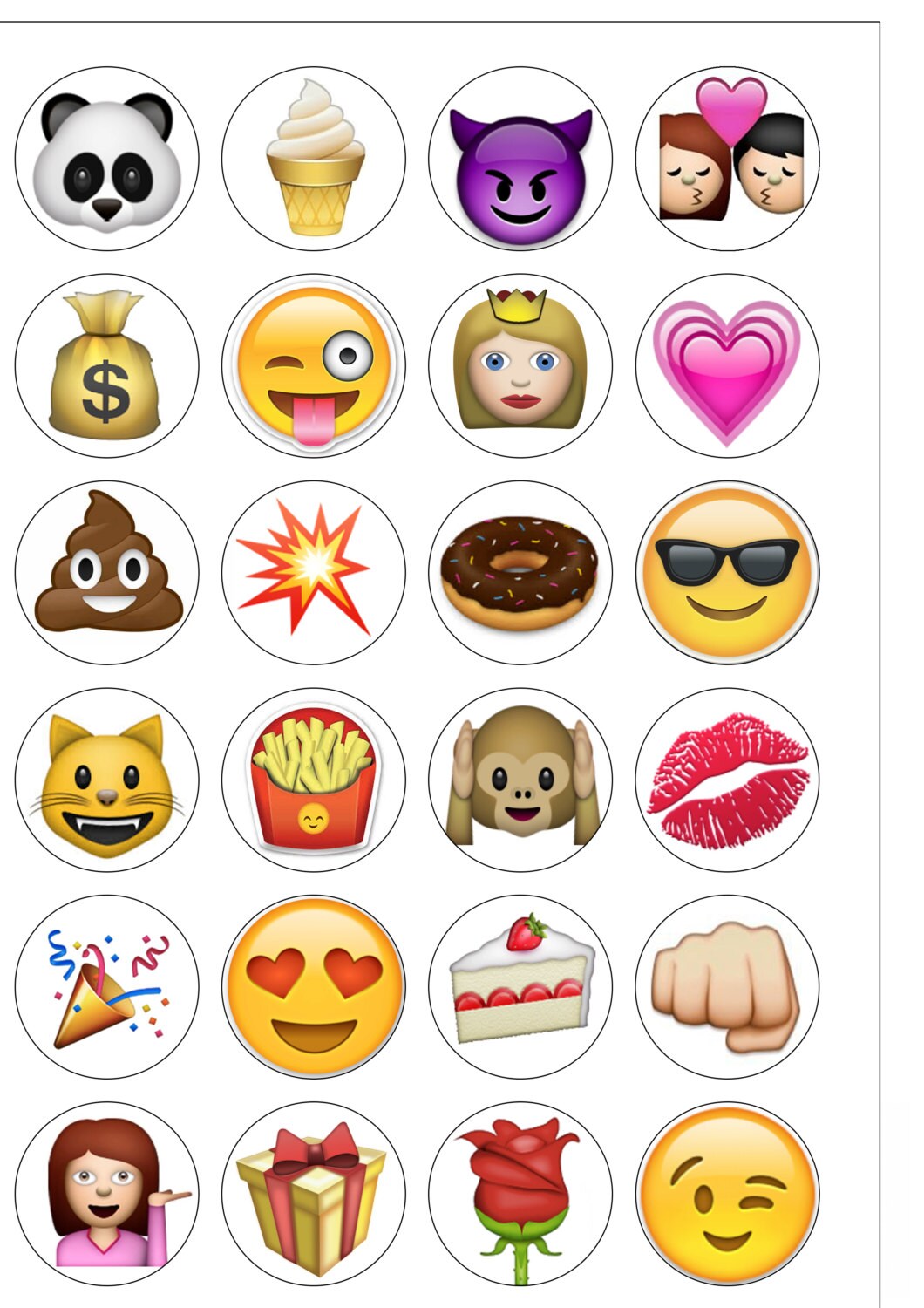24 Precut 40mm Circle Iphone Emoji Edible Wafer Paper Cake