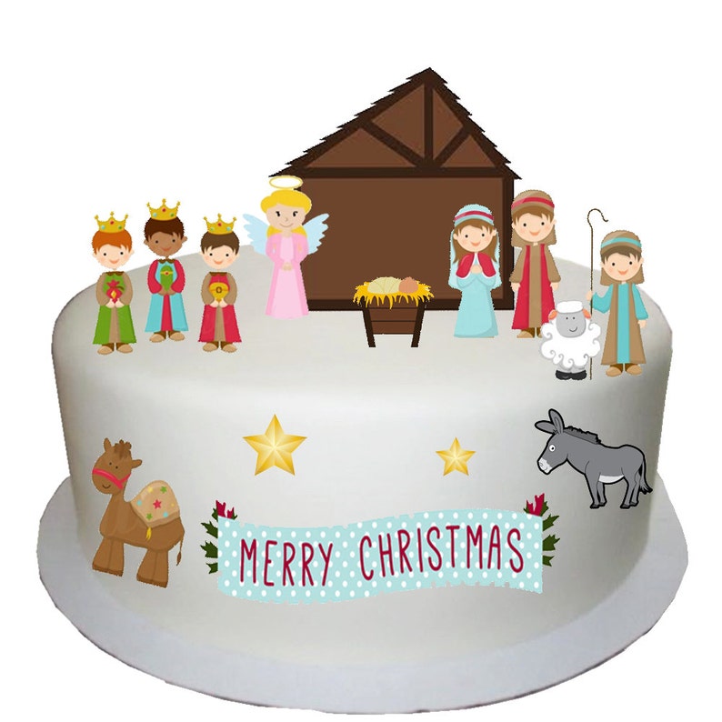 Christmas Traditional Nativity Precut Rice Wafer Paper Cupcake Cake Bun Toppers